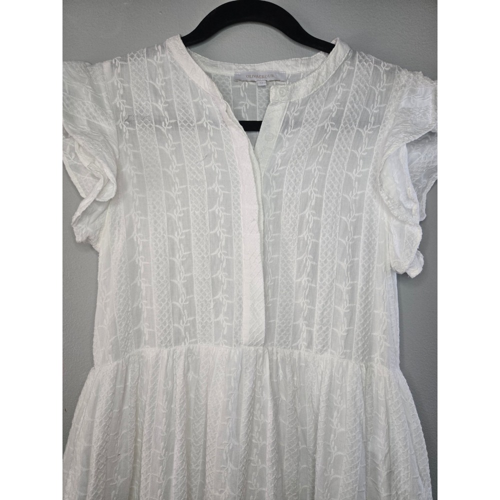 Olivaceous White Embroidered Tiered Midi Dress Cottagecore Prairie Boho Size M - Picture 4 of 11